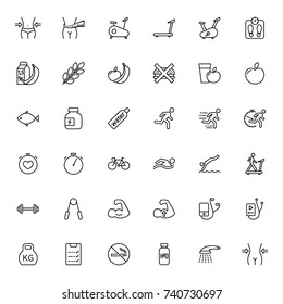 thin line fitness icons set on white background