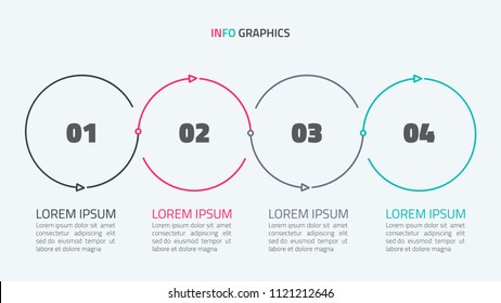 Thin line flat arrow line design elements for infographic. Business concept with 4 options, step or processes. Vector eps10 illustration.