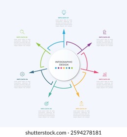 Thin line flat arrows for infographic. Template for diagram, graph, presentation and chart. Business concept with 7 options, parts, steps or processes. Stroke icons