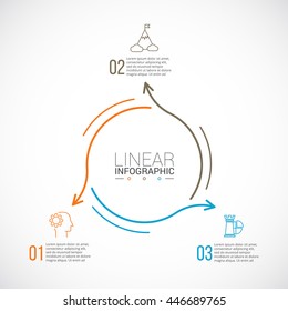 Thin line flat arrows for infographic. Template for diagram, graph, presentation and chart. Business concept with 3 options, parts, steps or processes. Data visualization.