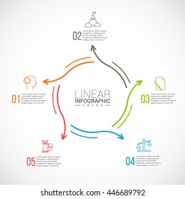 Thin line flat arrows for infographic. Template for diagram, graph, presentation and chart. Business concept with 5 options, parts, steps or processes. Data visualization.