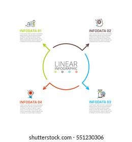 Thin line flat arrows for infographic. Template for diagram, graph, presentation and chart. Business concept with 4 options, parts, steps or processes. Stroke icons.