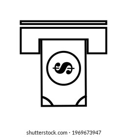Icono de máquina de transacciones automatizada de línea plana delgada en un fondo blanco. Sin regalías.