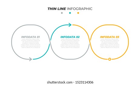 Thin line flat business design label with circles and arrow. Timeline with 3 steps, options, processes. Vector template.