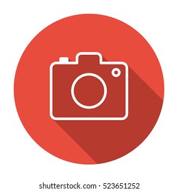 thin line, flat camera icon on white background