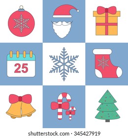 Thin line flat christmas set icon vector design template