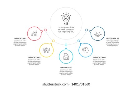 Thin line flat circle infographic with 5 options.