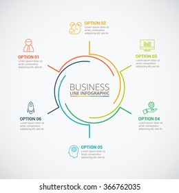 Thin line flat circle for infographic. Template for cycle diagram, graph, presentation and round chart. Business concept with 6 options, parts, steps or processes. Data visualization.