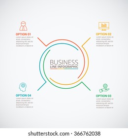 Thin Line Flat Circle For Infographic. Template For Cycle Diagram, Graph, Presentation And Round Chart. Business Concept With 4 Options, Parts, Steps Or Processes. Data Visualization.