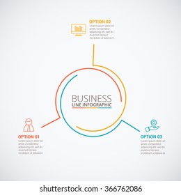 Thin line flat circle for infographic. Template for cycle diagram, graph, presentation and round chart. Business concept with 3 options, parts, steps or processes. Data visualization.