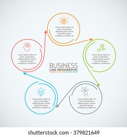 Thin line flat circle infographic. Template for diagram, graph, presentation and chart. Business concept with 5 options, parts, steps or processes. Data visualization.