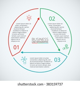 Thin line flat circle for infographic. Template for diagram, graph, presentation and chart. Business concept with 3 options, parts, steps or processes. Data visualization.