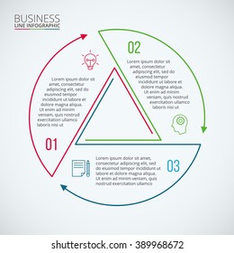 Thin line flat circle for infographic. Template for diagram, graph, presentation and chart. Business concept with 3 options, parts, steps or processes. Data visualization.