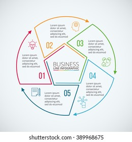 Thin line flat circle for infographic. Template for diagram, graph, presentation and chart. Business concept with 5 options, parts, steps or processes. Data visualization.