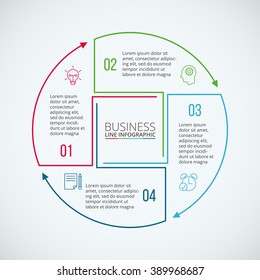 Thin line flat circle for infographic. Template for diagram, graph, presentation and chart. Business concept with 4 options, parts, steps or processes. Data visualization.