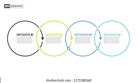 Thin line flat circles infographic design elements with arrows, points. Timeline with 4 step, option, process. vector eps10 illustration.