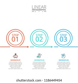 Thin line flat circles for infographic. Template for diagram, graph, presentation and chart. Business concept with 3 options, parts, steps or processes. Stoke icons.