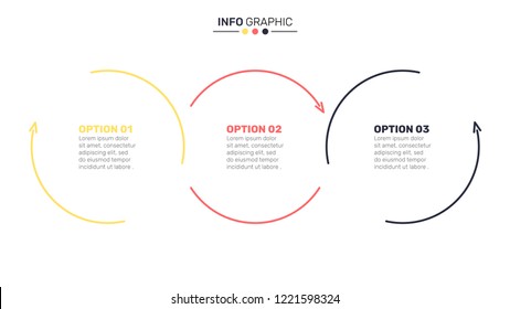 Thin Line Flat Circles For Infographic. Business Concept With 3 Steps, Options, Arrows, Process. Vector Illustration. 