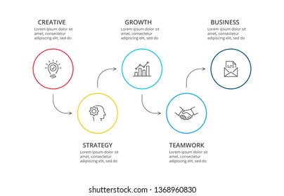 Thin line flat circles for infographic with 5 steps, options, parts or processes. Can be used for presentations banner, workflow layout, process diagram, info graph or flow chart.