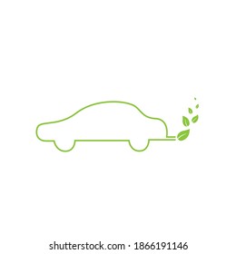Vehículo eléctrico de color claro y plano con hojas aisladas. Tecnologías ecológicas renovables