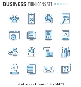 Thin line flat colorful icons pack for web design, user interface, mobile, computer infographic and other projects. 16 monoline elements pack.