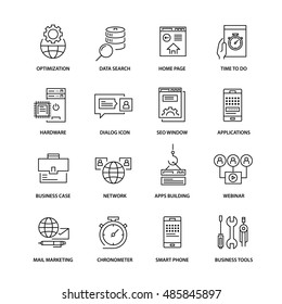 Thin line flat colorful icons pack for web design, user interface, mobile, computer infographic and other projects. 16 monoline elements pack.