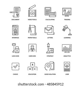 Thin line flat colorful icons pack for web design, user interface, mobile, computer infographic and other projects. 16 monoline elements pack.