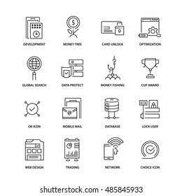 Thin line flat colorful icons pack for web design, user interface, mobile, computer infographic and other projects. 16 monoline elements pack.