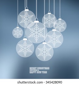 Thin line flat concept christmas balls on blurred background vector design template