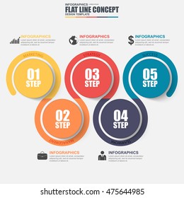 Thin line flat conceptual circle infographic elements vector template. Can be used for workflow, data visualization, business concept with 5 options, steps or processes, banner, chart, web design.