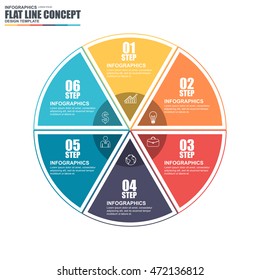 Thin line flat cycle diagram infographic elements vector template. Can be used for workflow, data visualization, business concept with 6 options, parts, steps or processes, banner, chart, web design.