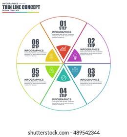 Thin line flat cycle diagram infographic elements vector template. Can be used for workflow, data visualization, business concept with 6 options, parts, steps or processes, banner, chart, web design.