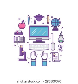 Thin line flat design for back to school concept and e-learning