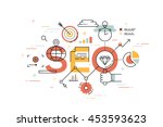 Thin line flat design banner of search engine optimization. Modern vector illustration concept of word SEO for website and mobile application templates, easy to edit, customize and resize.
