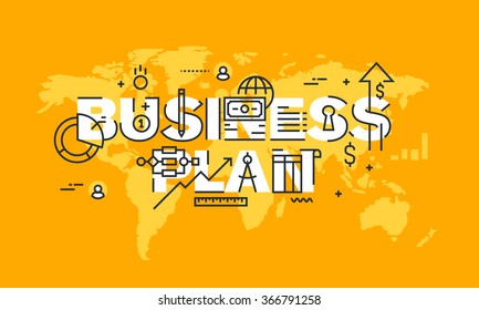 Thin line flat design banner of business planning, analysis, strategy.  Vector illustration concept of word business plan for website and mobile website banners, easy to edit, customize and resize.
