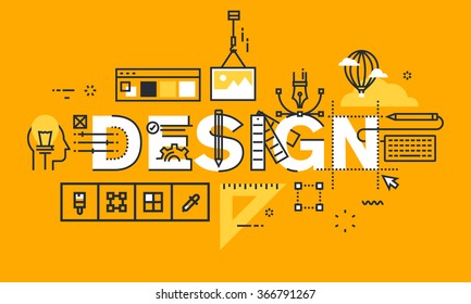 Thin line flat design banner of graphic design solutions.  Modern vector illustration concept of word design for website and mobile website banners, easy to edit, customize and resize.