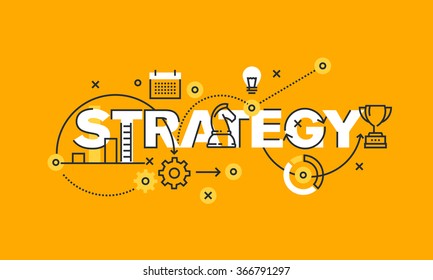 Thin line flat design banner of business and marketing strategy.  Modern vector illustration concept of word strategy for website and mobile website banners, easy to edit, customize and resize.