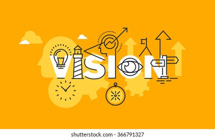 Thin line flat design banner of company vision statement.  Modern vector illustration concept of word vision for website and mobile website banners, easy to edit, customize and resize.