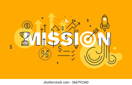 Thin line flat design banner of business mission statement.  Modern vector illustration concept of word mission for website and mobile website banners, easy to edit, customize and resize.