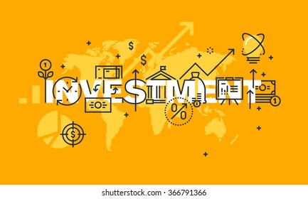 Thin line flat design banner of finance and banking.  Modern vector illustration concept of word investment for website and mobile website banners, easy to edit, customize and resize.