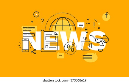 Thin Line Flat Design Banner For News Web Page, Information On Events, Activities, Recent Company Information. Modern Vector Illustration Concept Of Word News For Website And Mobile Website Banners.