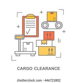 Thin line flat design banner for warehouse stock and industrial storage. Modern vector illustration concept, isolated on white.