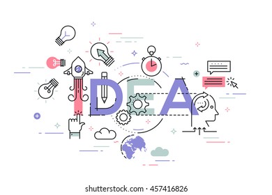 Thin line flat design banner of creative, great business ideas and opportunities. Vector illustration concept of word idea for web and mobile website templates, easy to edit, customize and resize