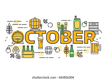 Thin line flat design banner for beer brewery and beer october festival. Webdesign and Email marketing. Modern vector illustration concept, isolated on white background.