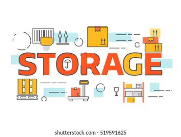 Thin line flat design banner for storage. Modern vector illustration concept easy to use and highly customizable.