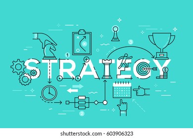 Thin line flat design banner of business and marketing strategy. Modern vector illustration word concept for website and mobile applications, easy to edit, customize and resize.