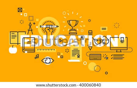 Thin line flat design banner for EDUCATION web page, classical and on-line education, increasing knowledge, choice of universities. Vector illustration concept for website and mobile website banners.