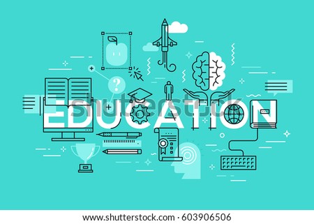 Thin line flat design banner for web page, classical and on-line education, increasing knowledge, choice of universities. Vector illustration concept for website and mobile applications.