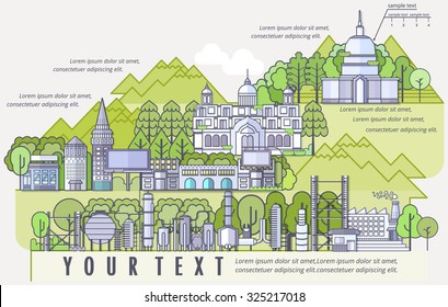 Thin line flat design of business city architecture, illustrator Vector
