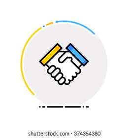 Thin line flat design of business concept. A handshake icon.